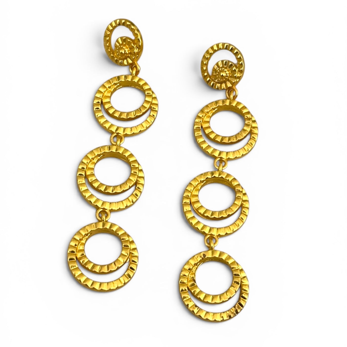 Gold Multi-Hoop Drop Earrings – Textured Tiered Statement - Fatisha Boutique #