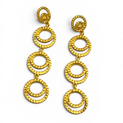 Gold Multi-Hoop Drop Earrings – Textured Tiered Statement - Fatisha Boutique #