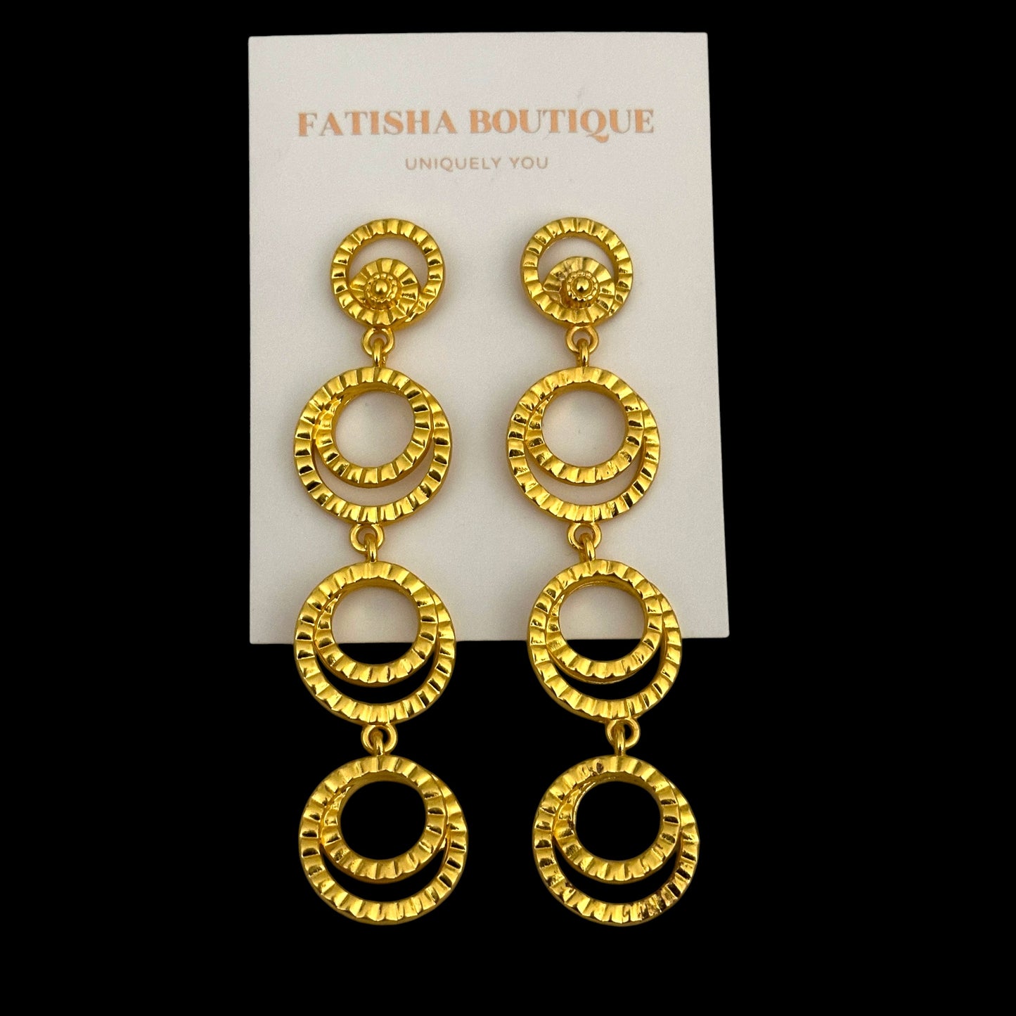 Gold Multi-Hoop Drop Earrings – Textured Tiered Statement - Fatisha Boutique #