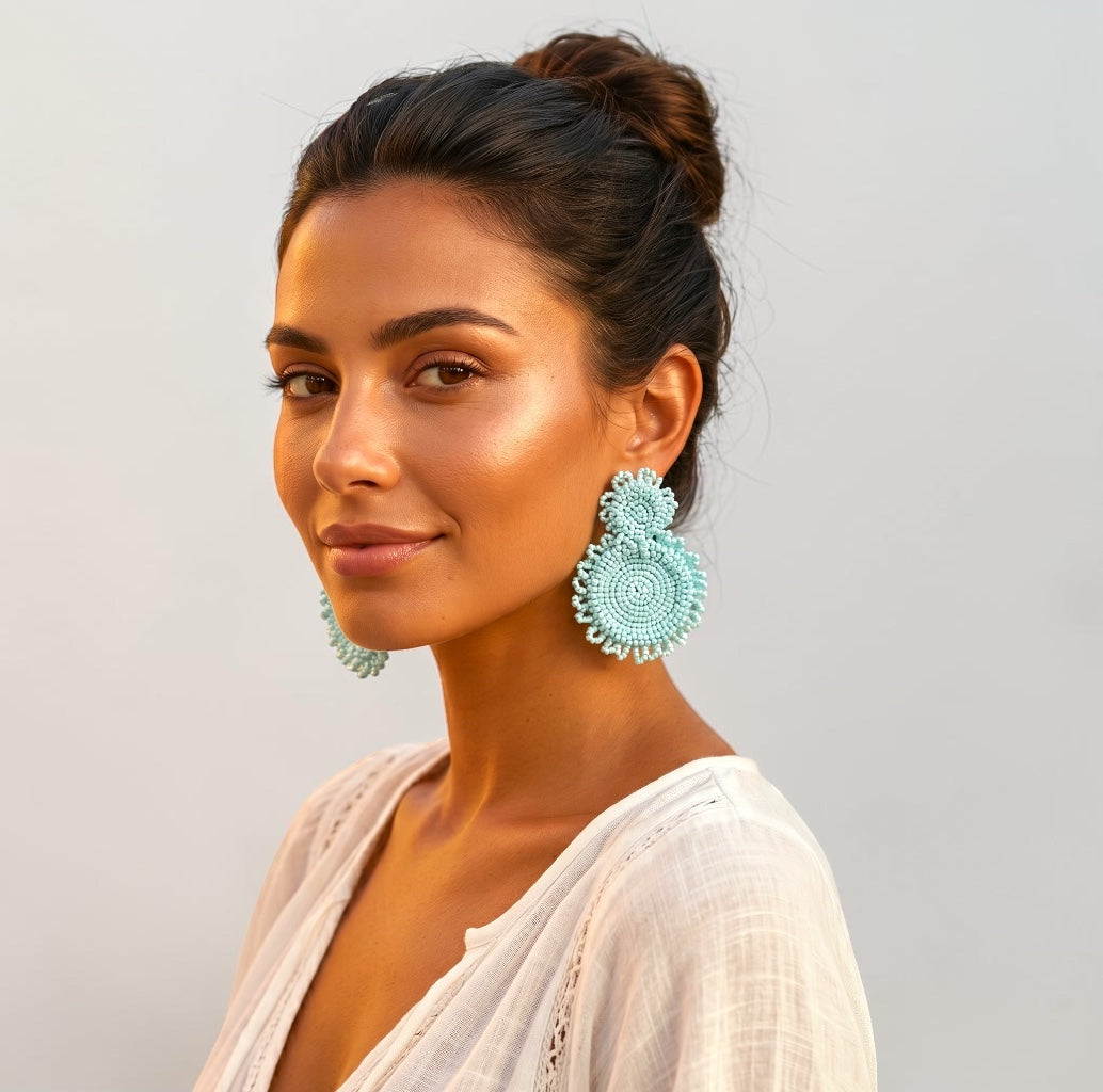 Handmade Beaded Statement Earrings – Boho Seed Bead Drops - Fatisha Boutique #