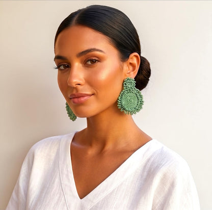 Handmade Beaded Statement Earrings – Boho Seed Bead Drops - Fatisha Boutique #