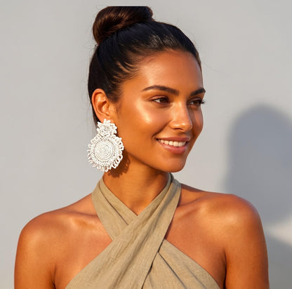 Handmade Beaded Statement Earrings – Boho Seed Bead Drops - Fatisha Boutique #