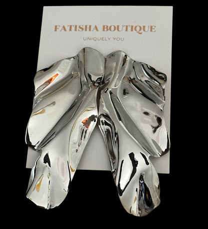 Sculptural Gold & Silver Statement Earrings – Textured Abstract Drop Design - Fatisha Boutique #