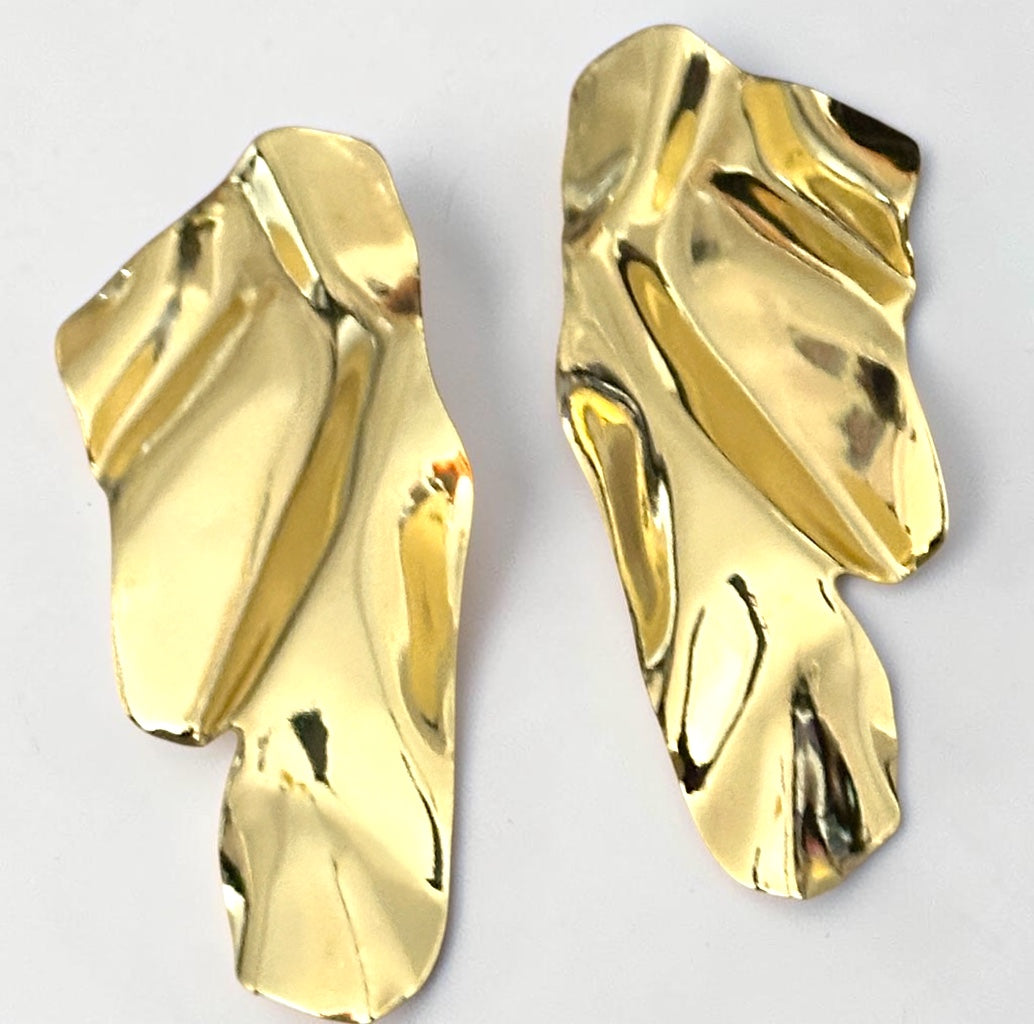 Sculptural Gold & Silver Statement Earrings – Textured Abstract Drop Design - Fatisha Boutique #