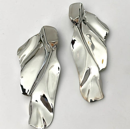 Sculptural Gold & Silver Statement Earrings – Textured Abstract Drop Design - Fatisha Boutique #