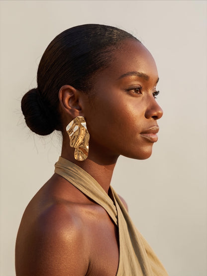 Sculptural Gold & Silver Statement Earrings – Textured Abstract Drop Design - Fatisha Boutique #