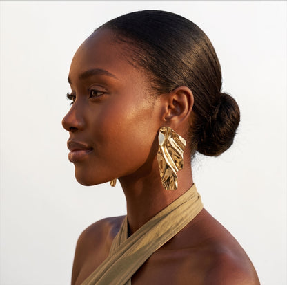 Sculptural Gold & Silver Statement Earrings – Textured Abstract Drop Design - Fatisha Boutique #