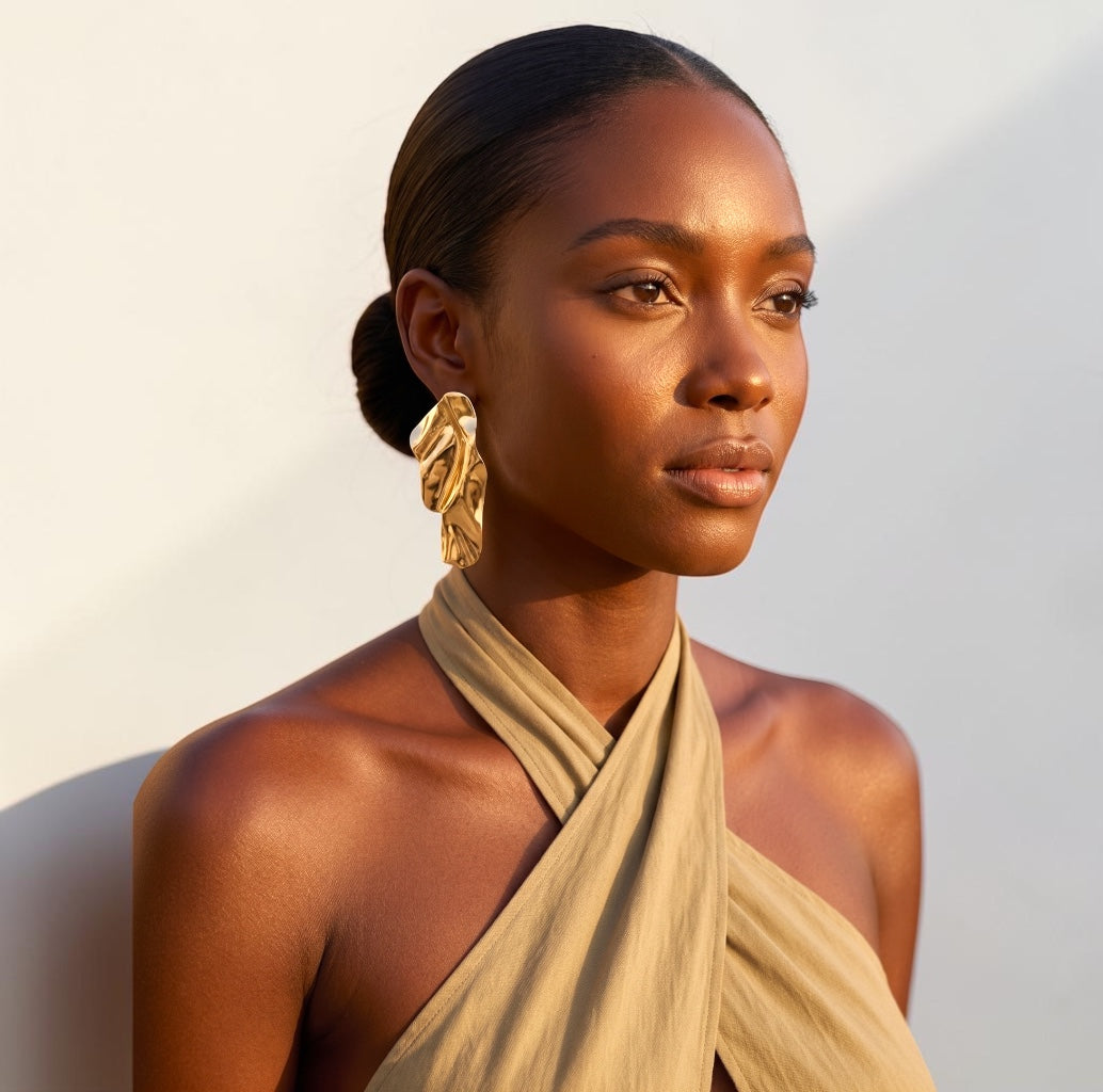Sculptural Gold & Silver Statement Earrings – Textured Abstract Drop Design - Fatisha Boutique #