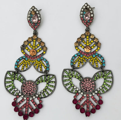 Multicolour Rhinestone Statement Earrings – Bold Crystal Drop Design - Fatisha Boutique #
