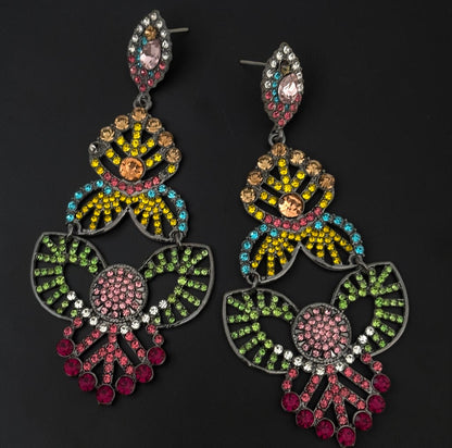 Multicolour Rhinestone Statement Earrings – Bold Crystal Drop Design - Fatisha Boutique #