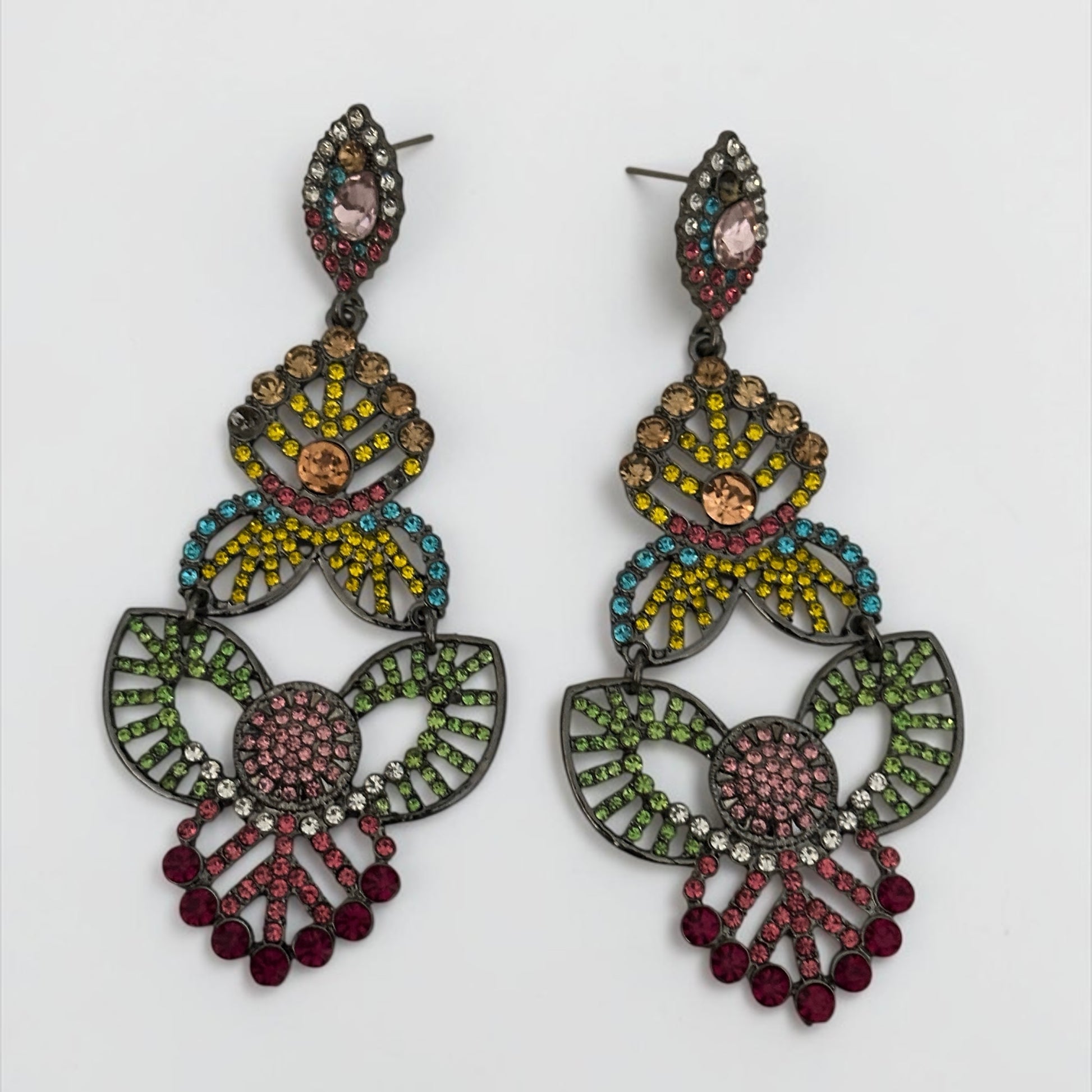 Multicolour Rhinestone Statement Earrings – Bold Crystal Drop Design - Fatisha Boutique #