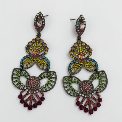Multicolour Rhinestone Statement Earrings – Bold Crystal Drop Design - Fatisha Boutique #