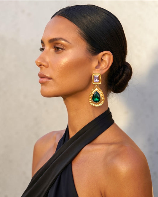 Elegant Teardrop Rhinestone Earrings – Gold Crystal Drop Statement