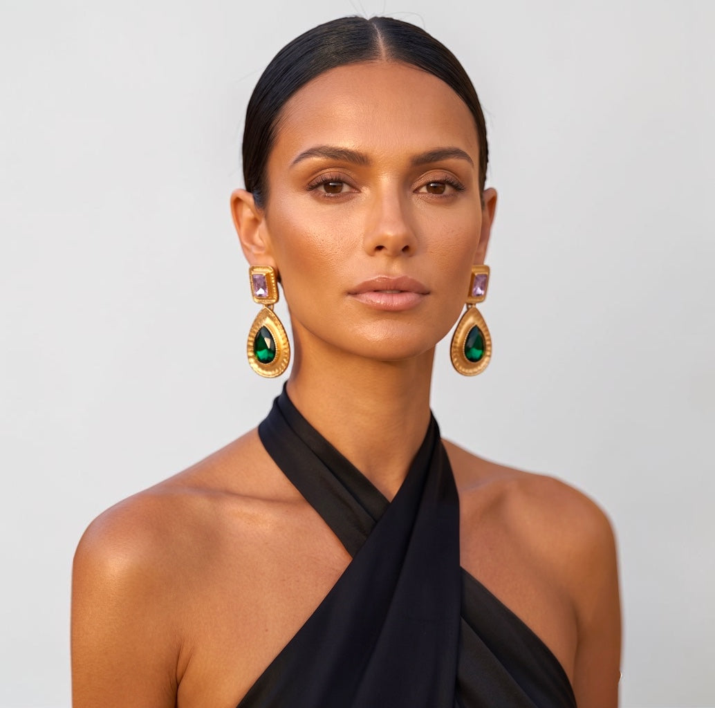 Elegant Teardrop Rhinestone Earrings – Gold Crystal Drop Statement - Fatisha Boutique #