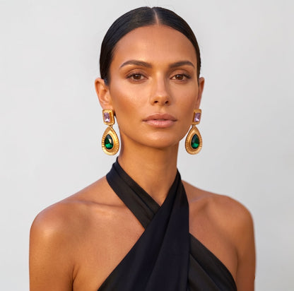Elegant Teardrop Rhinestone Earrings – Gold Crystal Drop Statement - Fatisha Boutique #