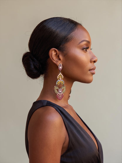 Multicolour Rhinestone Statement Earrings – Bold Crystal Drop Design - Fatisha Boutique #