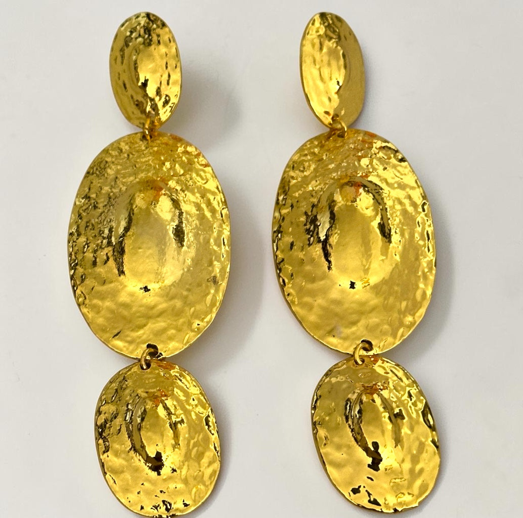 Hammered Disc Statement Earrings – Gold & Silver Textured Drop - Fatisha Boutique #