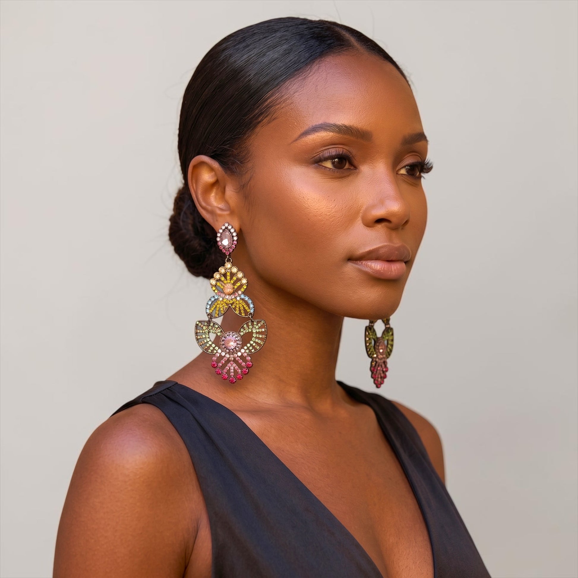 Multicolour Rhinestone Statement Earrings – Bold Crystal Drop Design - Fatisha Boutique #