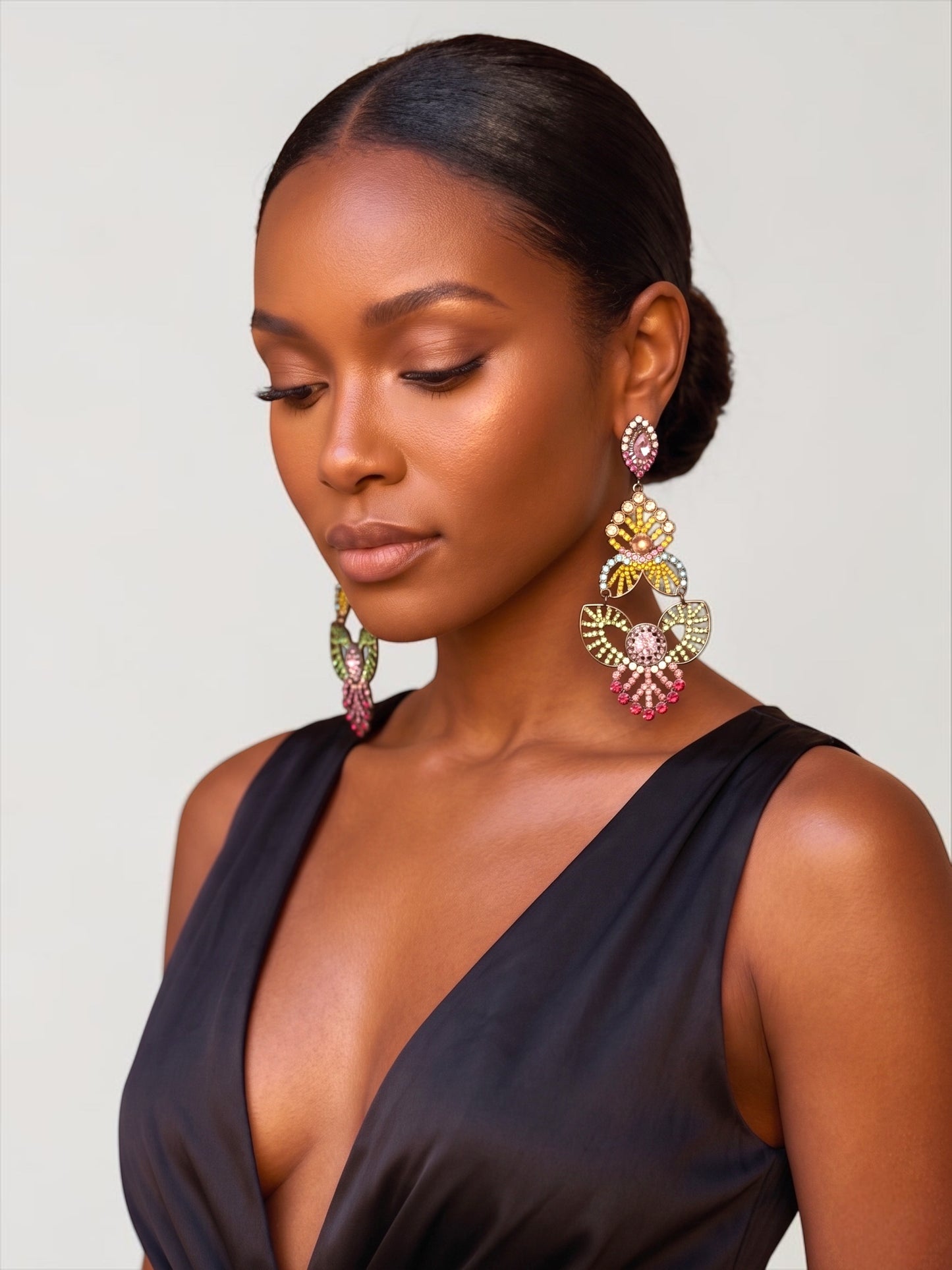 Multicolour Rhinestone Statement Earrings – Bold Crystal Drop Design - Fatisha Boutique #