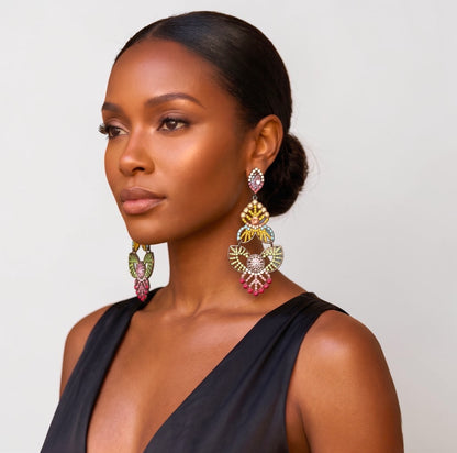 Multicolour Rhinestone Statement Earrings – Bold Crystal Drop Design - Fatisha Boutique #