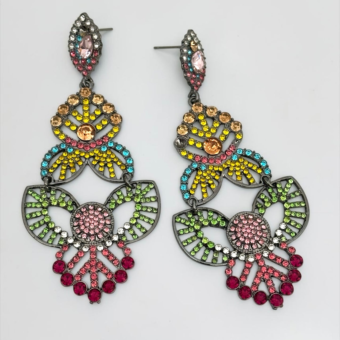 Multicolour Rhinestone Statement Earrings – Bold Crystal Drop Design - Fatisha Boutique #