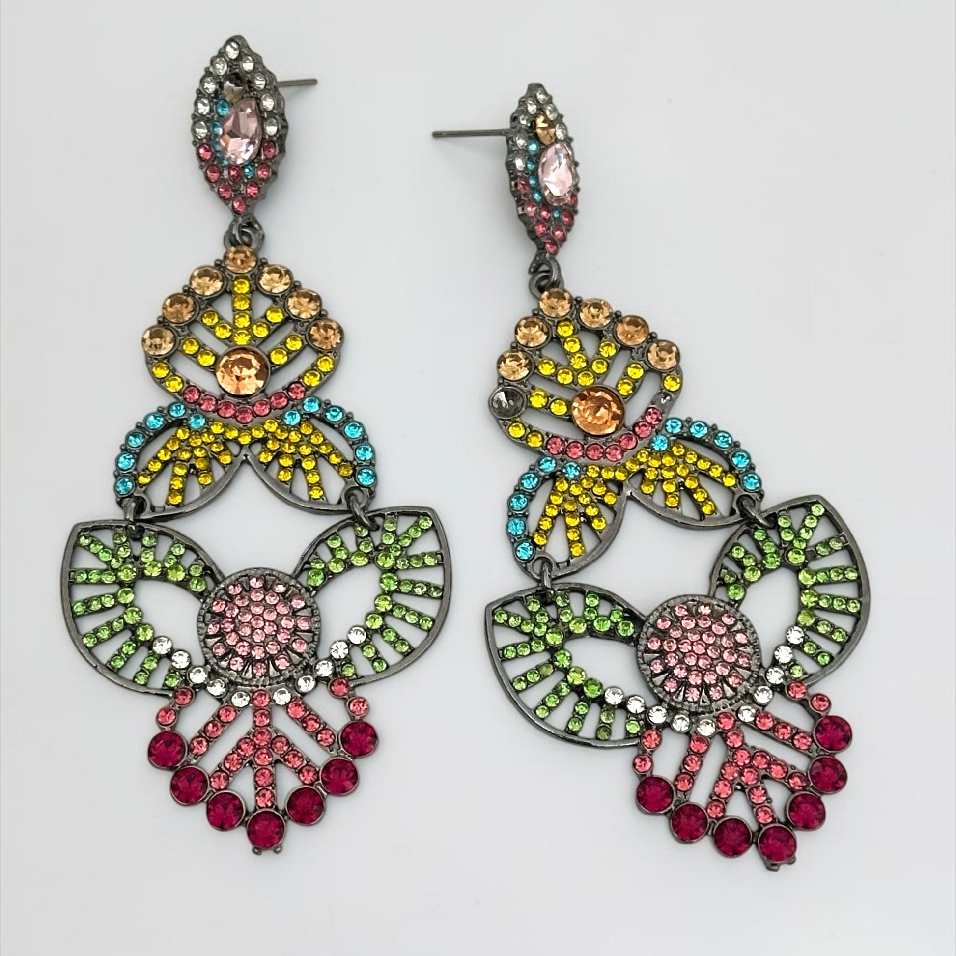 Multicolour Rhinestone Statement Earrings – Bold Crystal Drop Design - Fatisha Boutique #