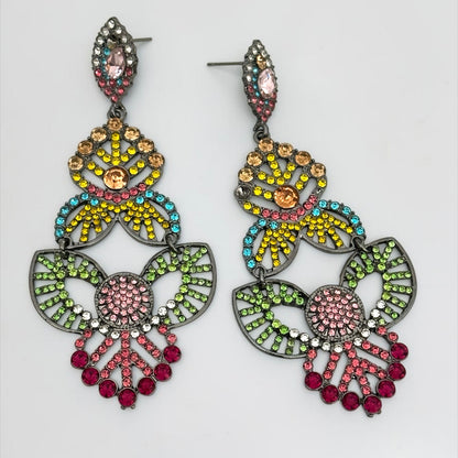 Multicolour Rhinestone Statement Earrings – Bold Crystal Drop Design - Fatisha Boutique #