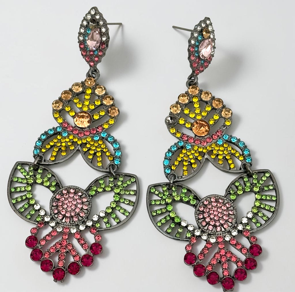 Multicolour Rhinestone Statement Earrings – Bold Crystal Drop Design - Fatisha Boutique #