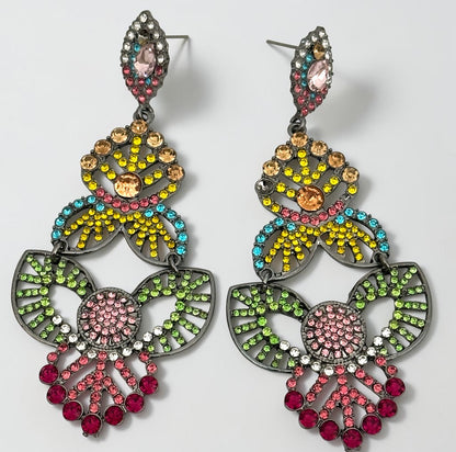 Multicolour Rhinestone Statement Earrings – Bold Crystal Drop Design - Fatisha Boutique #