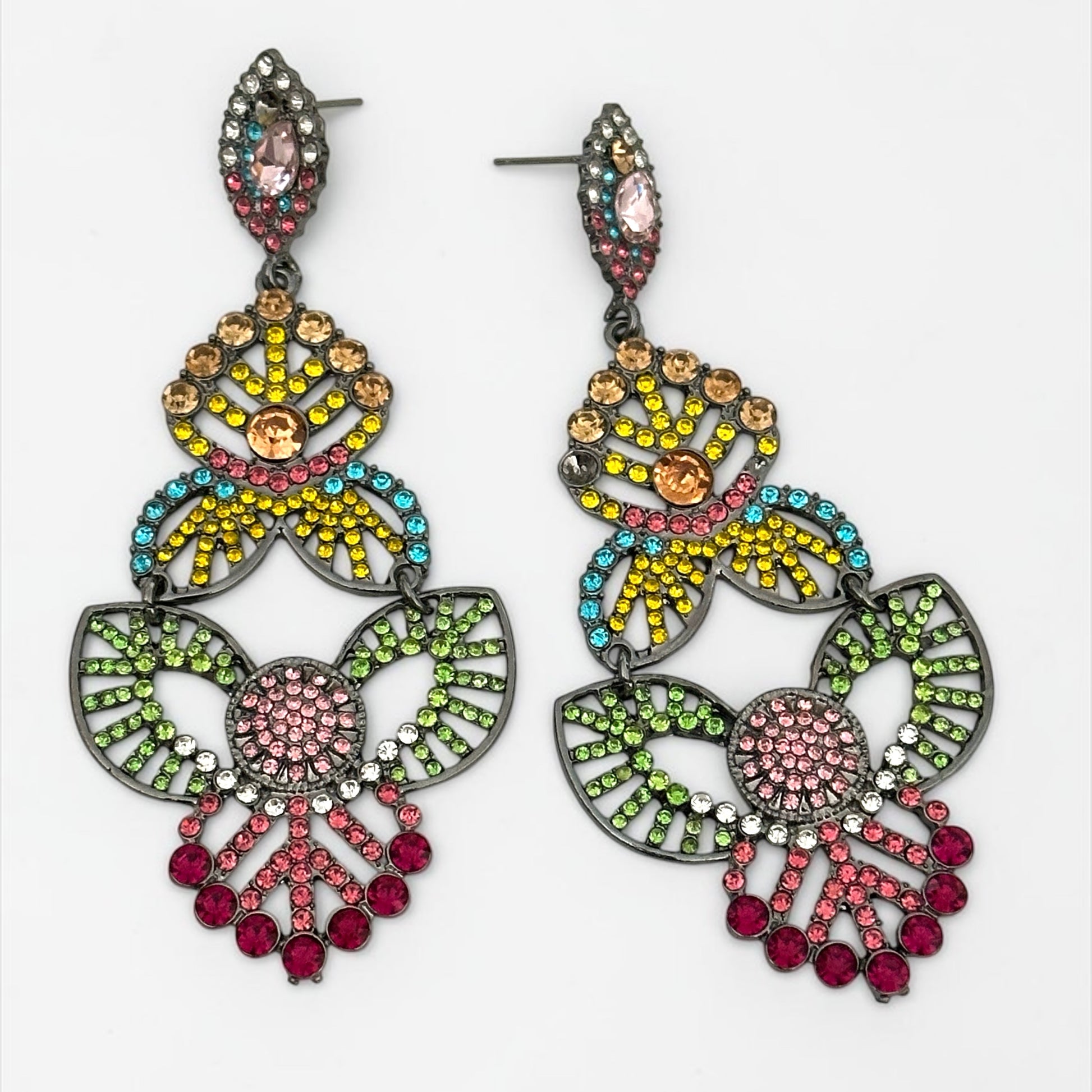Multicolour Rhinestone Statement Earrings – Bold Crystal Drop Design - Fatisha Boutique #
