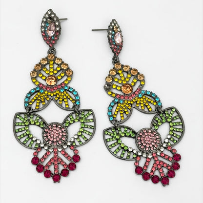 Multicolour Rhinestone Statement Earrings – Bold Crystal Drop Design - Fatisha Boutique #