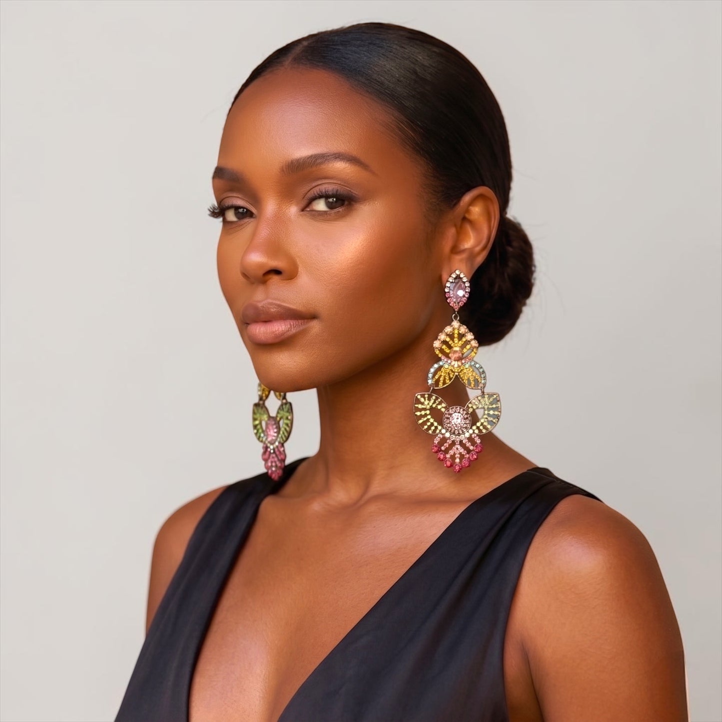 Multicolour Rhinestone Statement Earrings – Bold Crystal Drop Design - Fatisha Boutique #