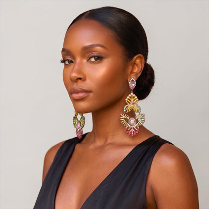 Multicolour Rhinestone Statement Earrings – Bold Crystal Drop Design - Fatisha Boutique #