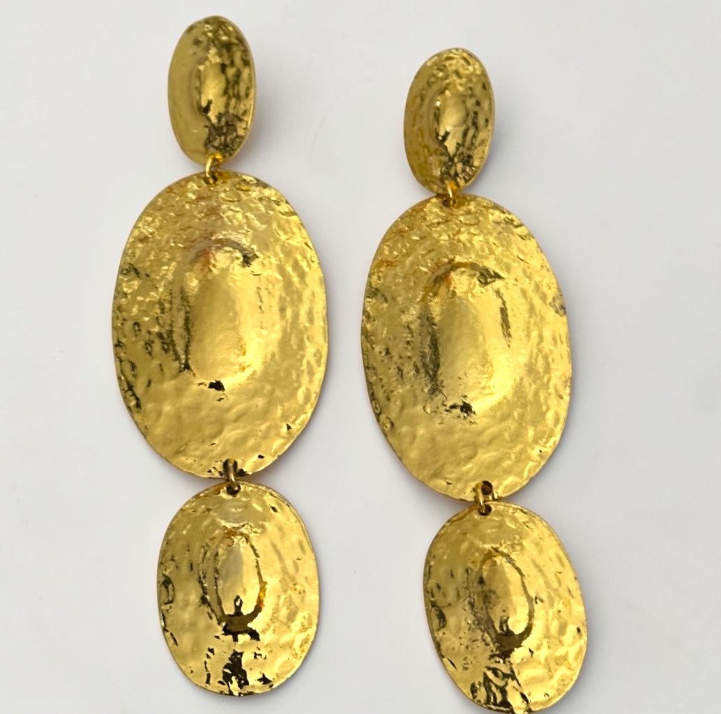 Hammered Disc Statement Earrings – Gold & Silver Textured Drop - Fatisha Boutique #