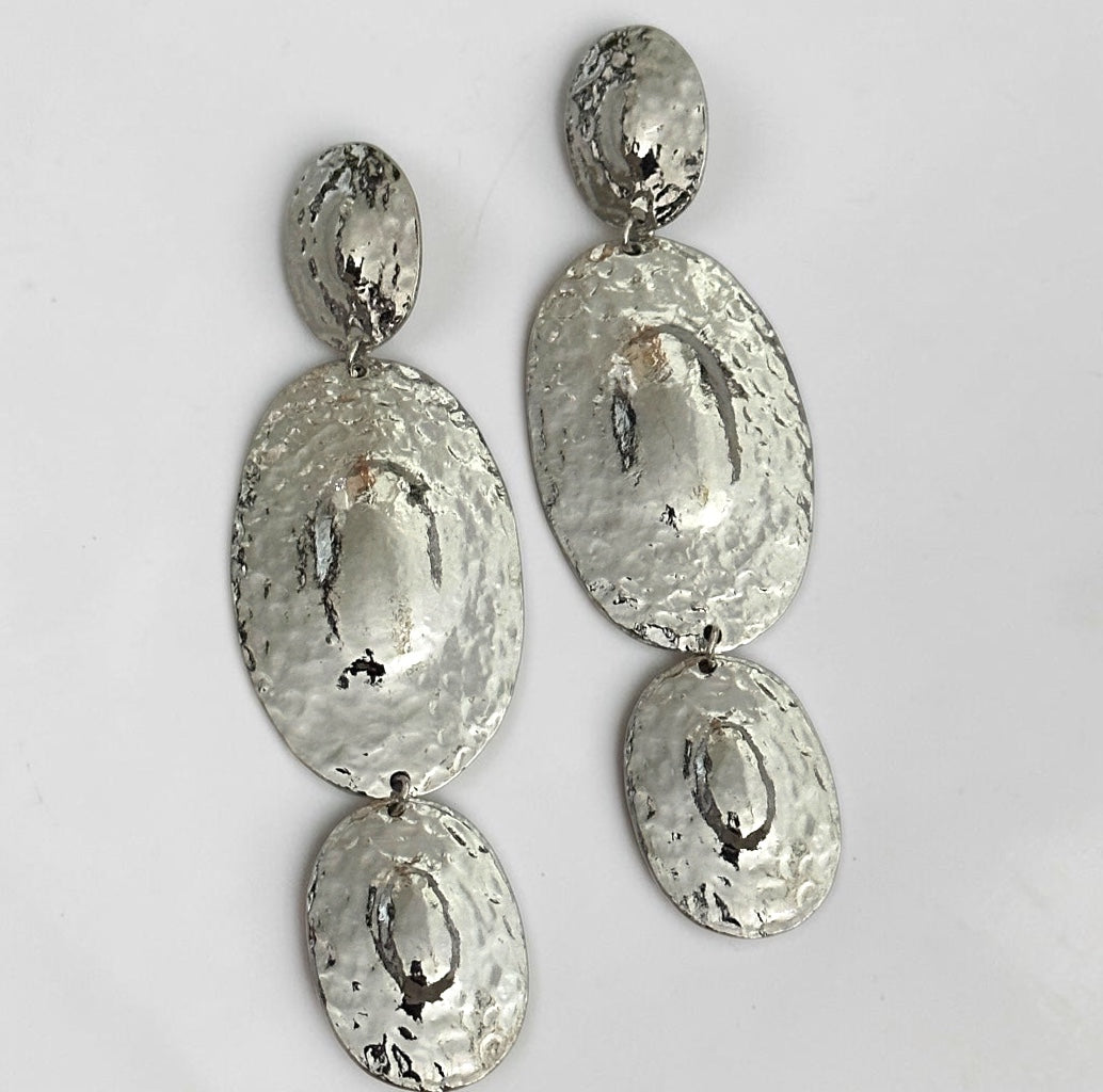 Hammered Disc Statement Earrings – Gold & Silver Textured Drop - Fatisha Boutique #