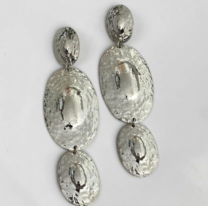 Hammered Disc Statement Earrings – Gold & Silver Textured Drop - Fatisha Boutique #