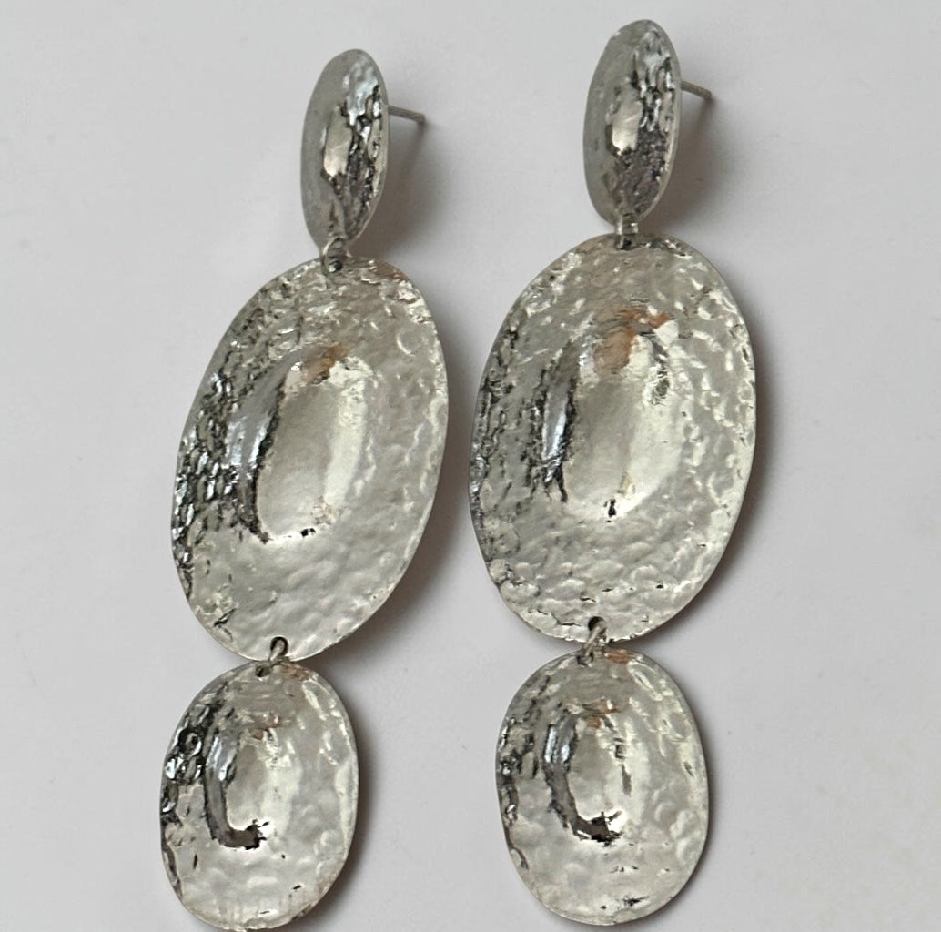 Hammered Disc Statement Earrings – Gold & Silver Textured Drop - Fatisha Boutique #