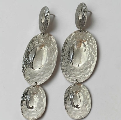 Hammered Disc Statement Earrings – Gold & Silver Textured Drop - Fatisha Boutique #