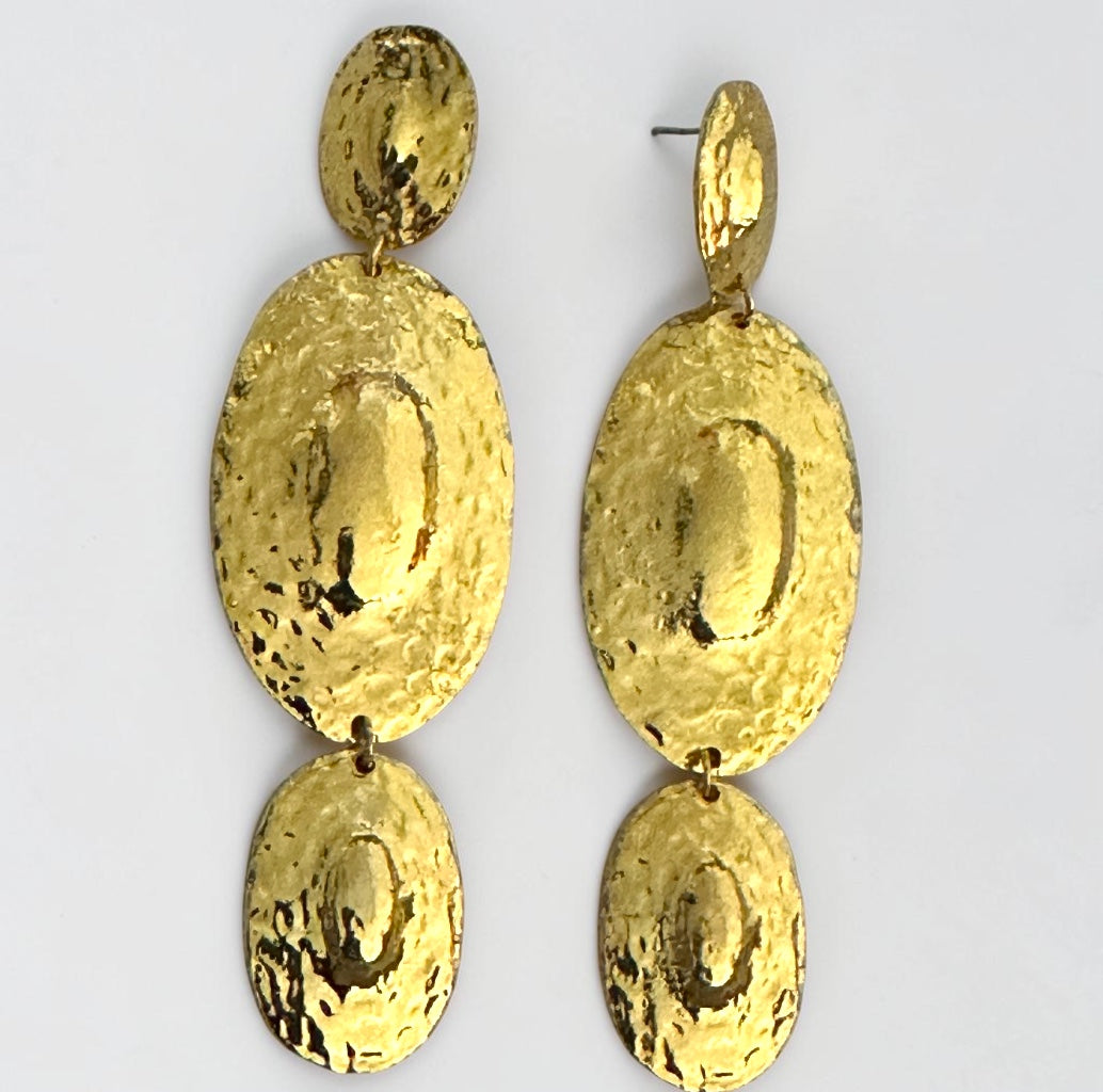 Hammered Disc Statement Earrings – Gold & Silver Textured Drop - Fatisha Boutique #