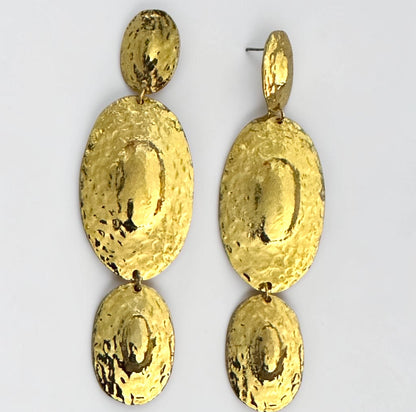 Hammered Disc Statement Earrings – Gold & Silver Textured Drop - Fatisha Boutique #