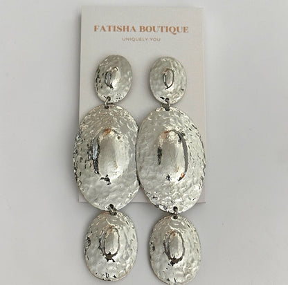 Hammered Disc Statement Earrings – Gold & Silver Textured Drop - Fatisha Boutique #