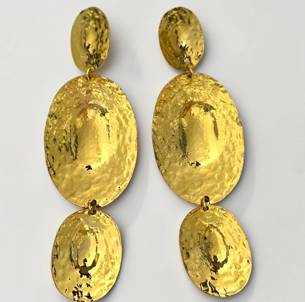 Hammered Disc Statement Earrings – Gold & Silver Textured Drop - Fatisha Boutique #