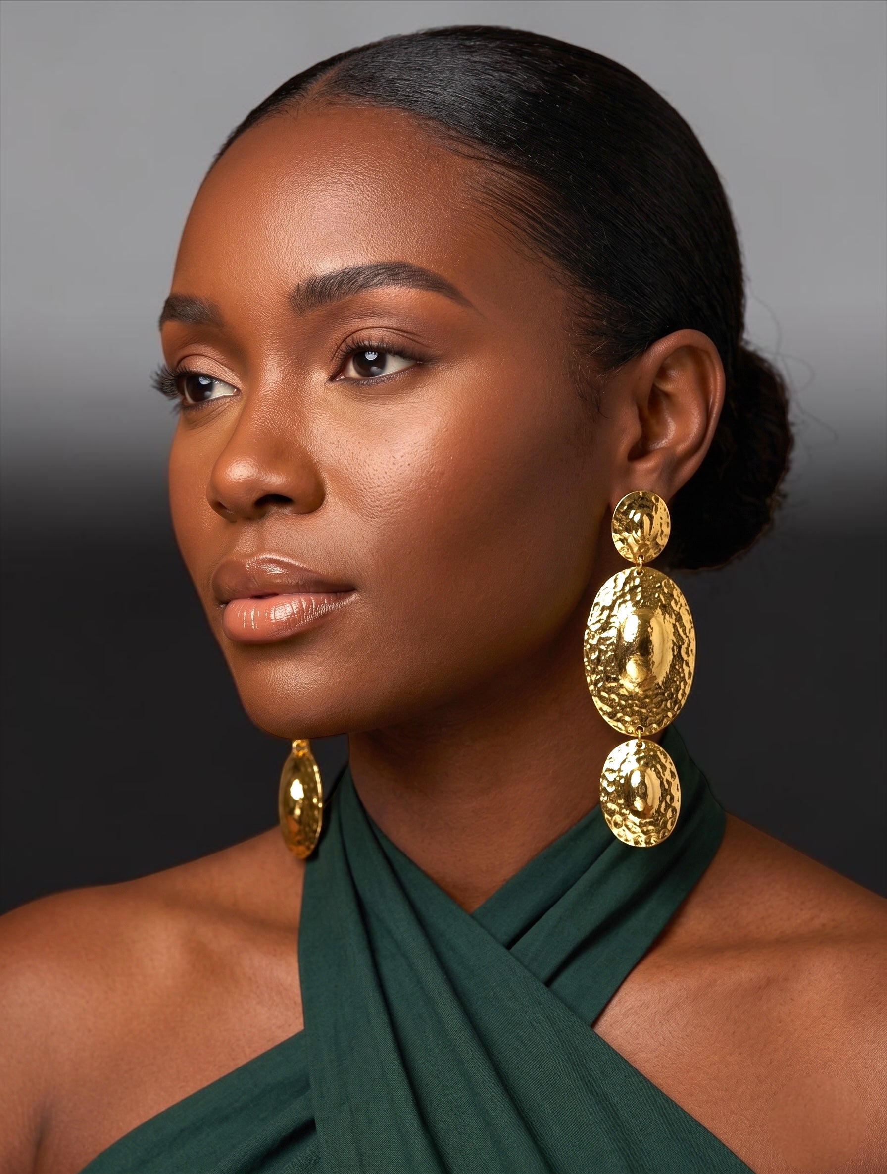 Hammered Disc Statement Earrings – Gold & Silver Textured Drop - Fatisha Boutique #