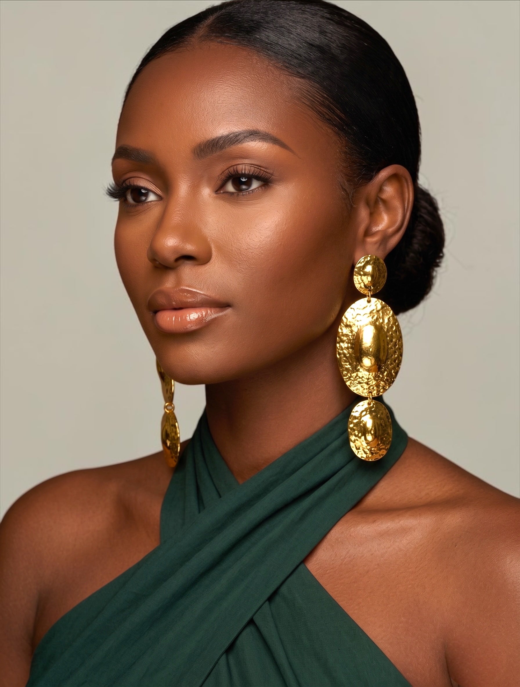 Hammered Disc Statement Earrings – Gold & Silver Textured Drop - Fatisha Boutique #