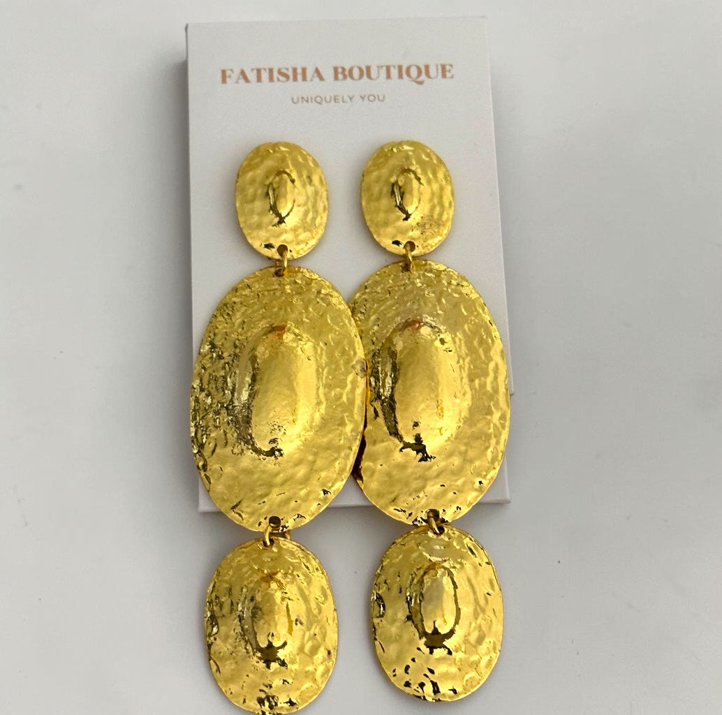 Hammered Disc Statement Earrings – Gold & Silver Textured Drop - Fatisha Boutique #