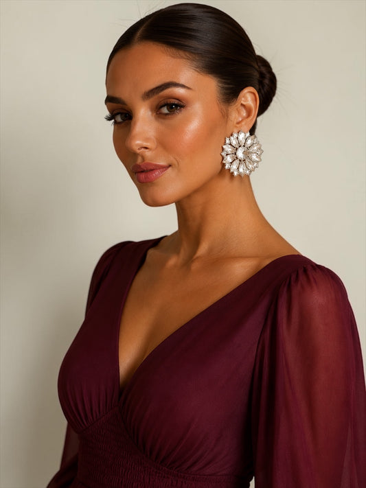 Crystal Flower Statement Stud Earrings - Fatisha Boutique #