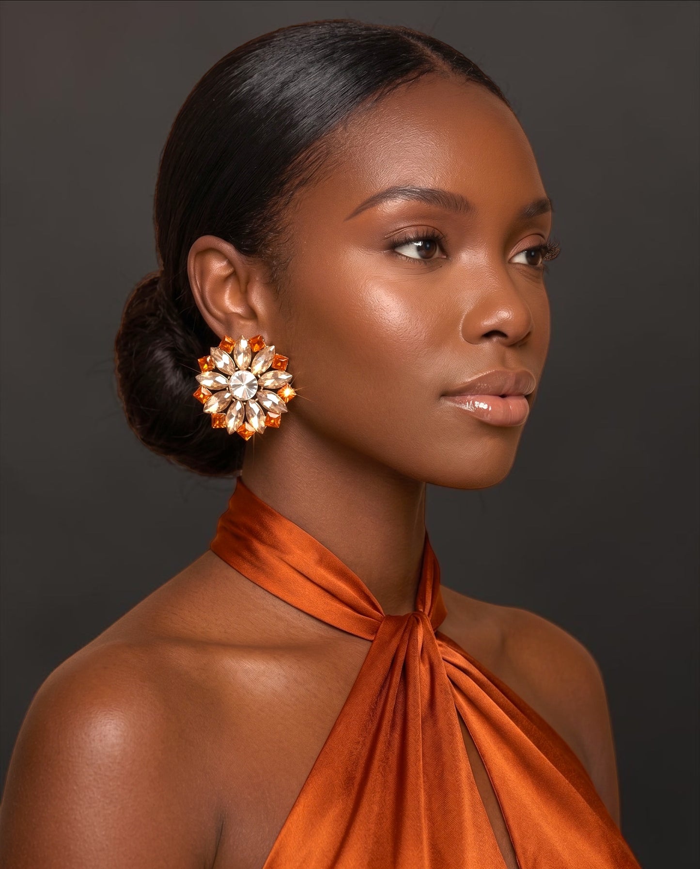 Crystal Flower Statement Stud Earrings - Fatisha Boutique # Fatisha Boutique
