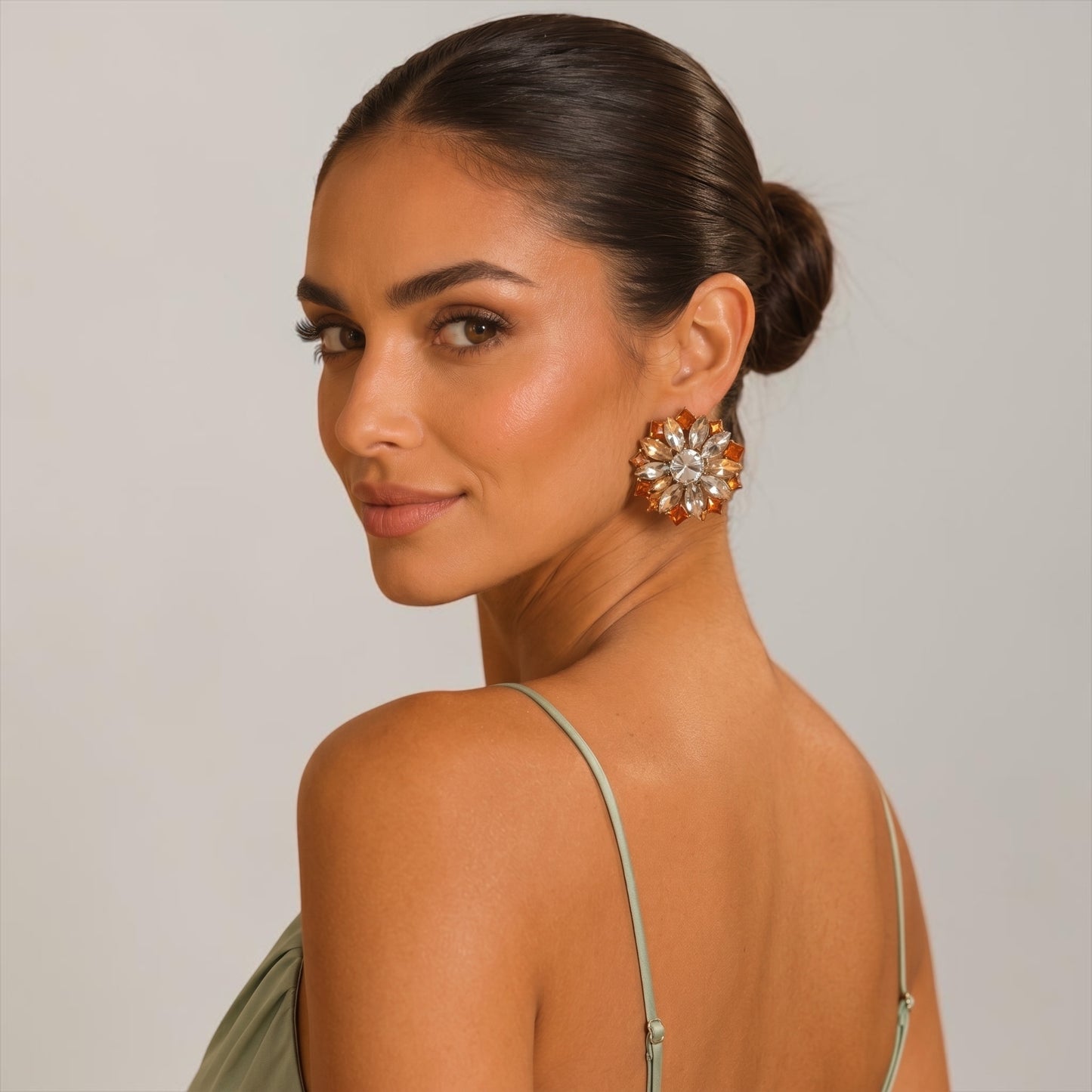 Crystal Flower Statement Stud Earrings - Fatisha Boutique # Fatisha Boutique