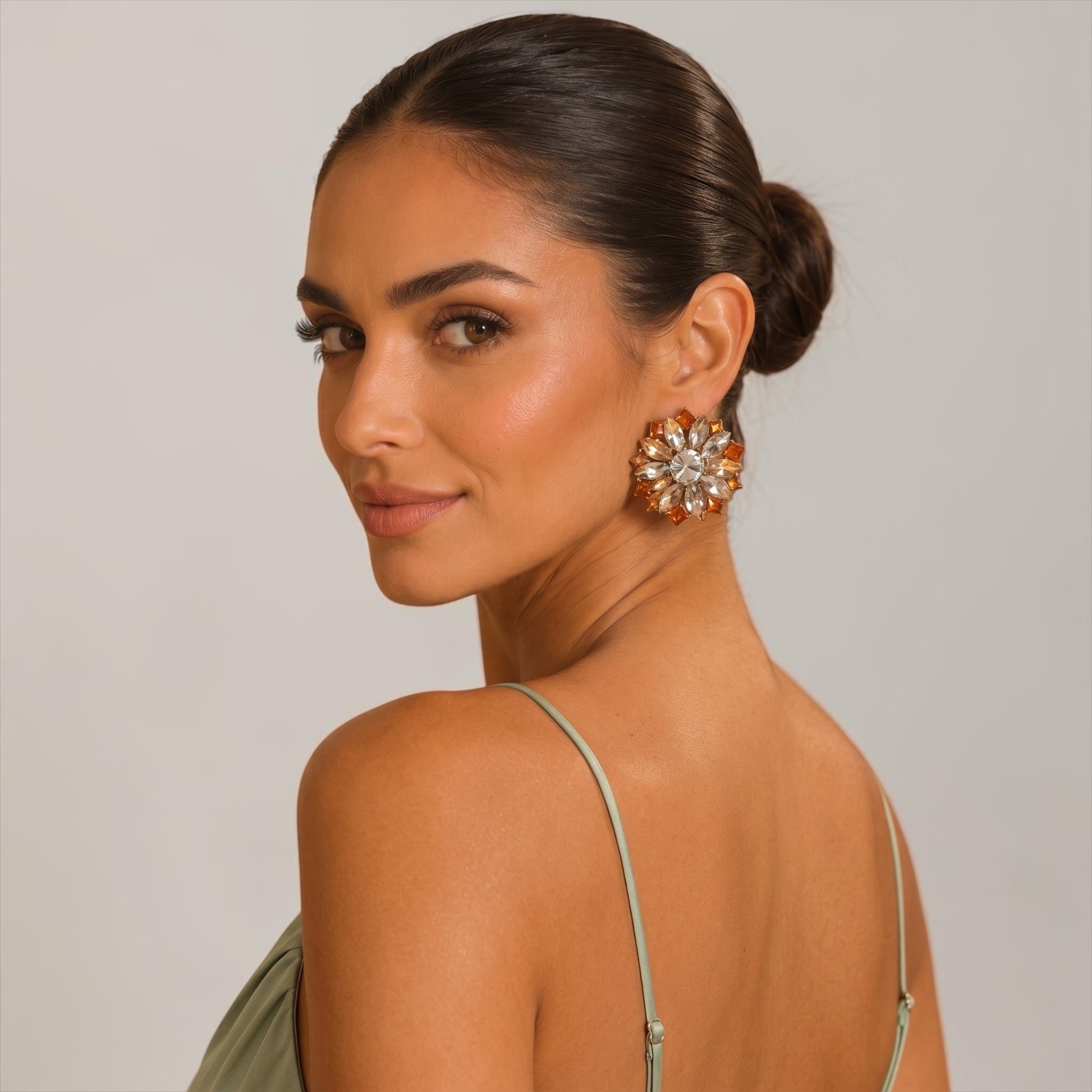 Crystal Flower Statement Stud Earrings - Fatisha Boutique #