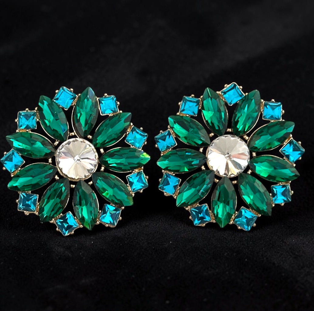 Emerald Crystal Floral Statement Earrings - Fatisha Boutique #